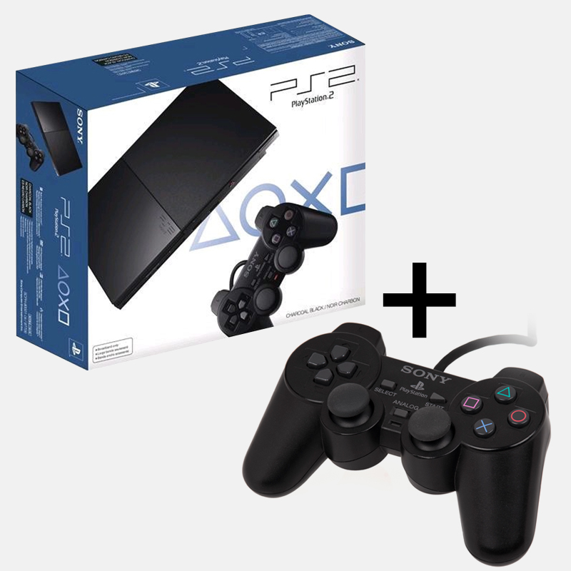 BUNDLE Sony PS2 Slim Charcoal Black [PAL] + Controllers – PixelHeart