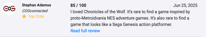 COGconnected.com - Chronicles of the Wolf Review - Awesome, Old-School Metroidvania
